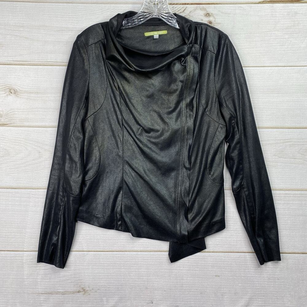 Gianni Bini Jacket Top Womens M Black Lightweight Vegan Faux Leather Look Zip Up